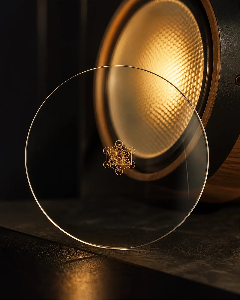 Gold-Glas-Optik mit feiner Echtgoldstruktur vor einem warmen Strahler