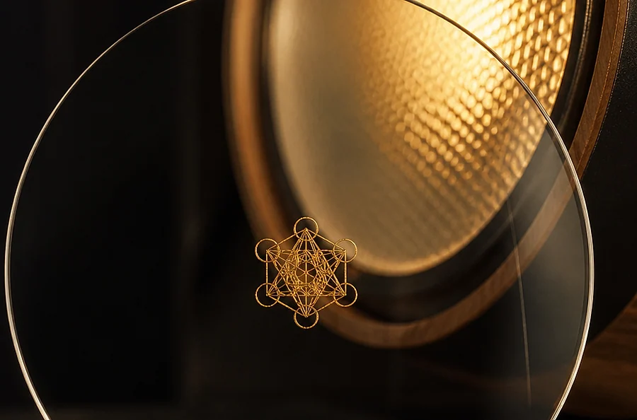 Quantlight Leuchte mit integrierter Gold-Glas-Optik und warmem Licht